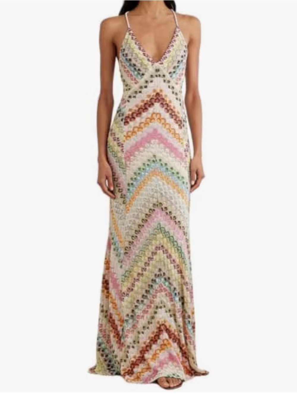 Multi-Color Chevron Maxi Slip Dress with Spaghetti Straps